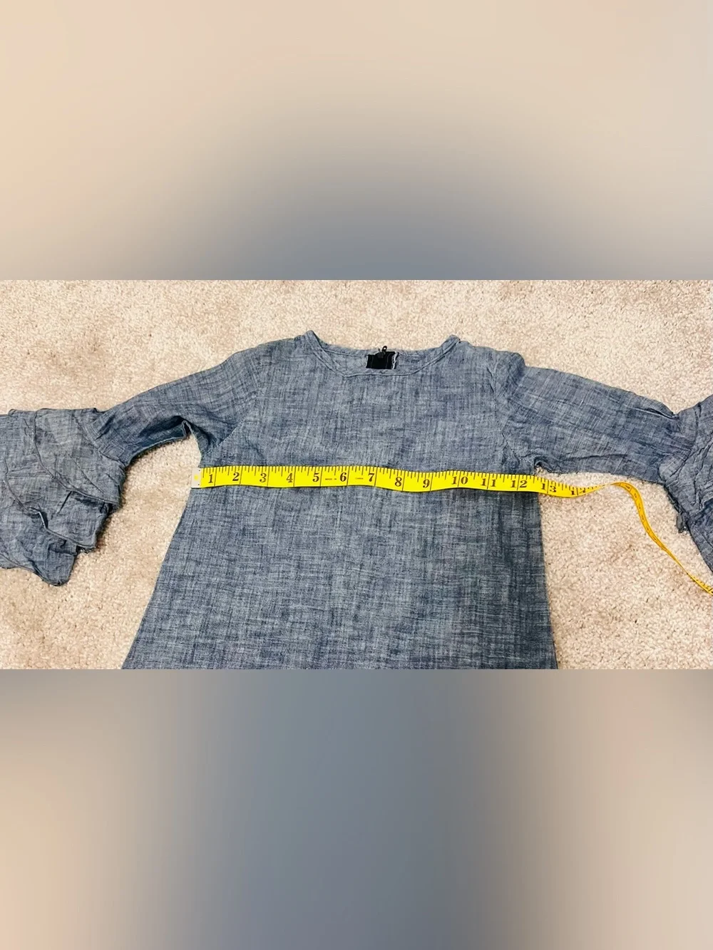 AT-U-N Girls 5-6Y Chambray Blue Cotton Ruffle Sleeve Dress Back to School